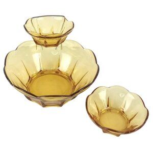Swedish Modern Amber Honey Glass Chip & Dip Serving Set Extra Dip Bowl